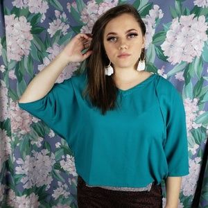 Teal Blue Open Shoulder Blouse 👕